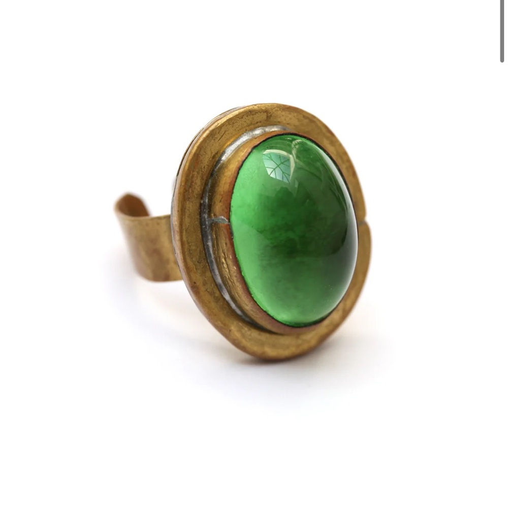 Vintage Brass Green Stone Ring